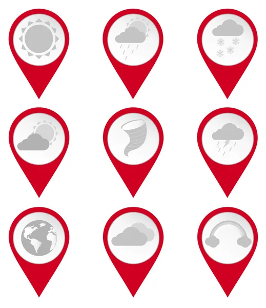 Map pin icons of climates — Stock Vector