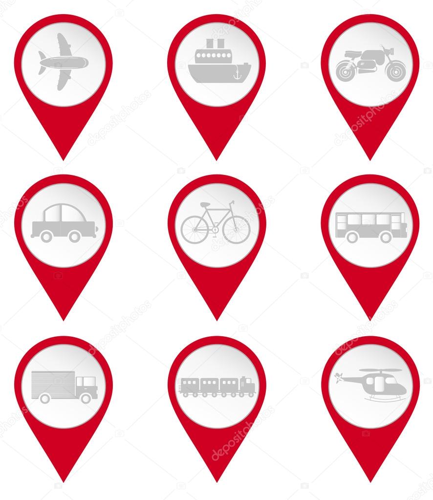 Map pin icons of transports