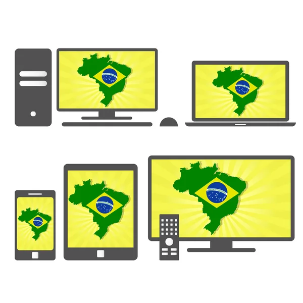Electronic devices with the map of Brazil — Stock Vector