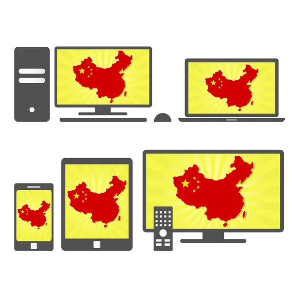 Электронные устройства с картой Китая — стоковый вектор
