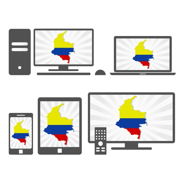 Dispositivos eletrônicos com o mapa de Colômbia — Vetor de Stock