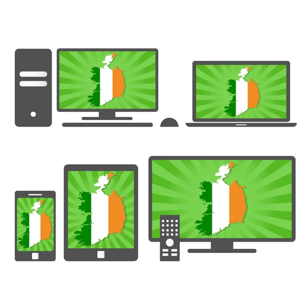 Electronic devices with the map of Ireland — Stock Vector