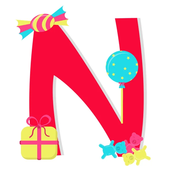 Lettre "n" de l'alphabet stylisé avec des bonbons — Image vectorielle