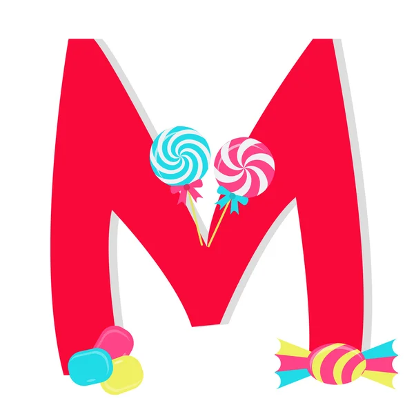 Letter "m" from stylized alphabet with candies — Stock Vector