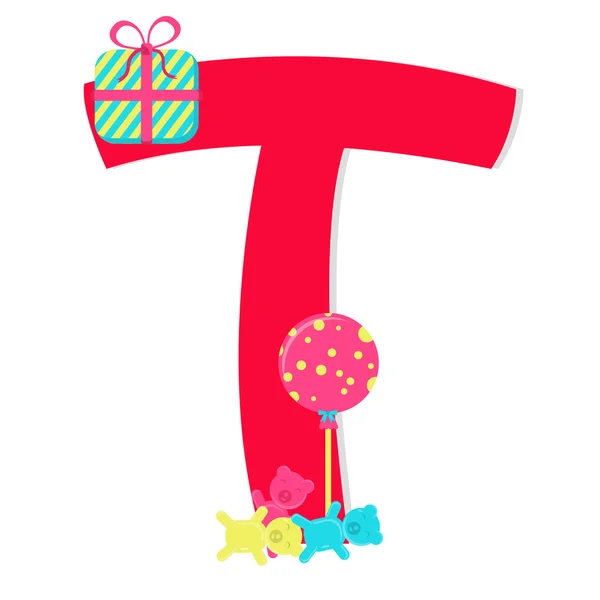 Bokstaven "t" från stiliserade alfabetet med godis — Stock vektor