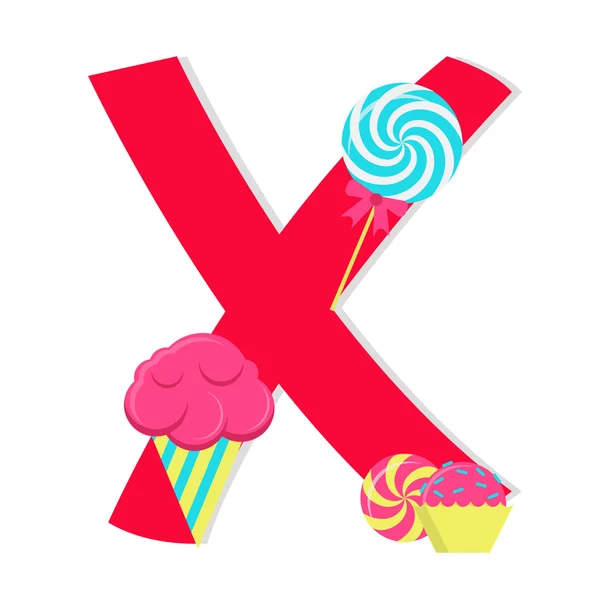 Lettre "x" de l'alphabet stylisé avec des bonbons — Image vectorielle