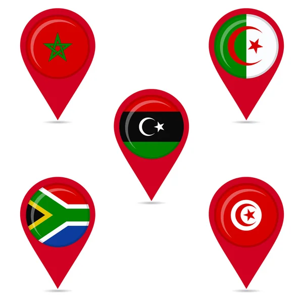 Mapa iconos pin de las banderas nacionales de los países africanos — Archivo Imágenes Vectoriales