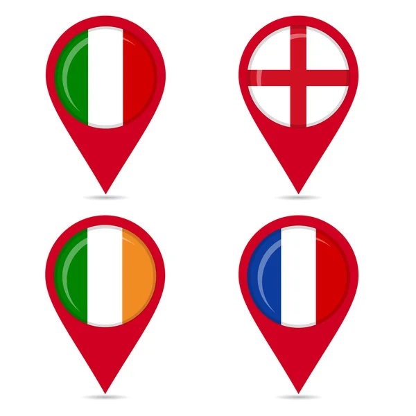 Mappa pin icone delle bandiere nazionali dei paesi europei — Vettoriale Stock