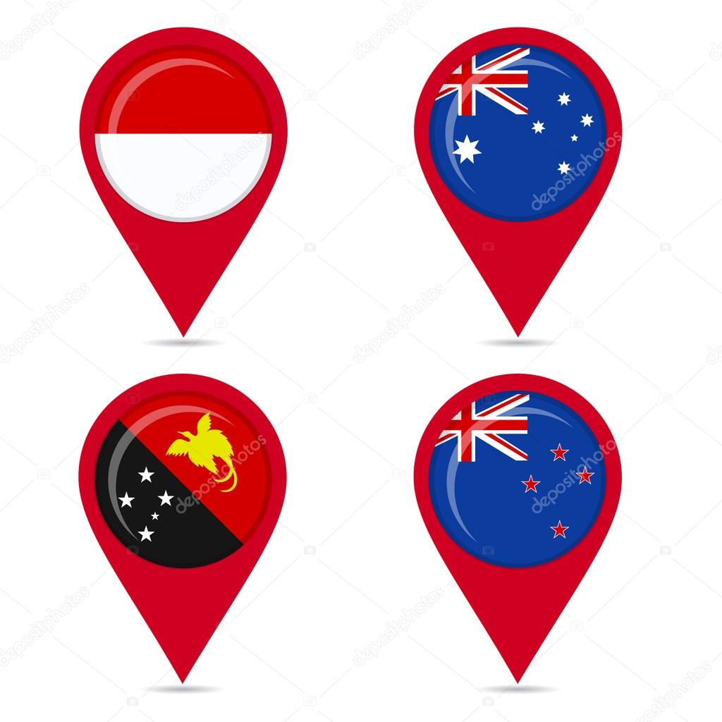 Map pin icons of national flags of countries Australis