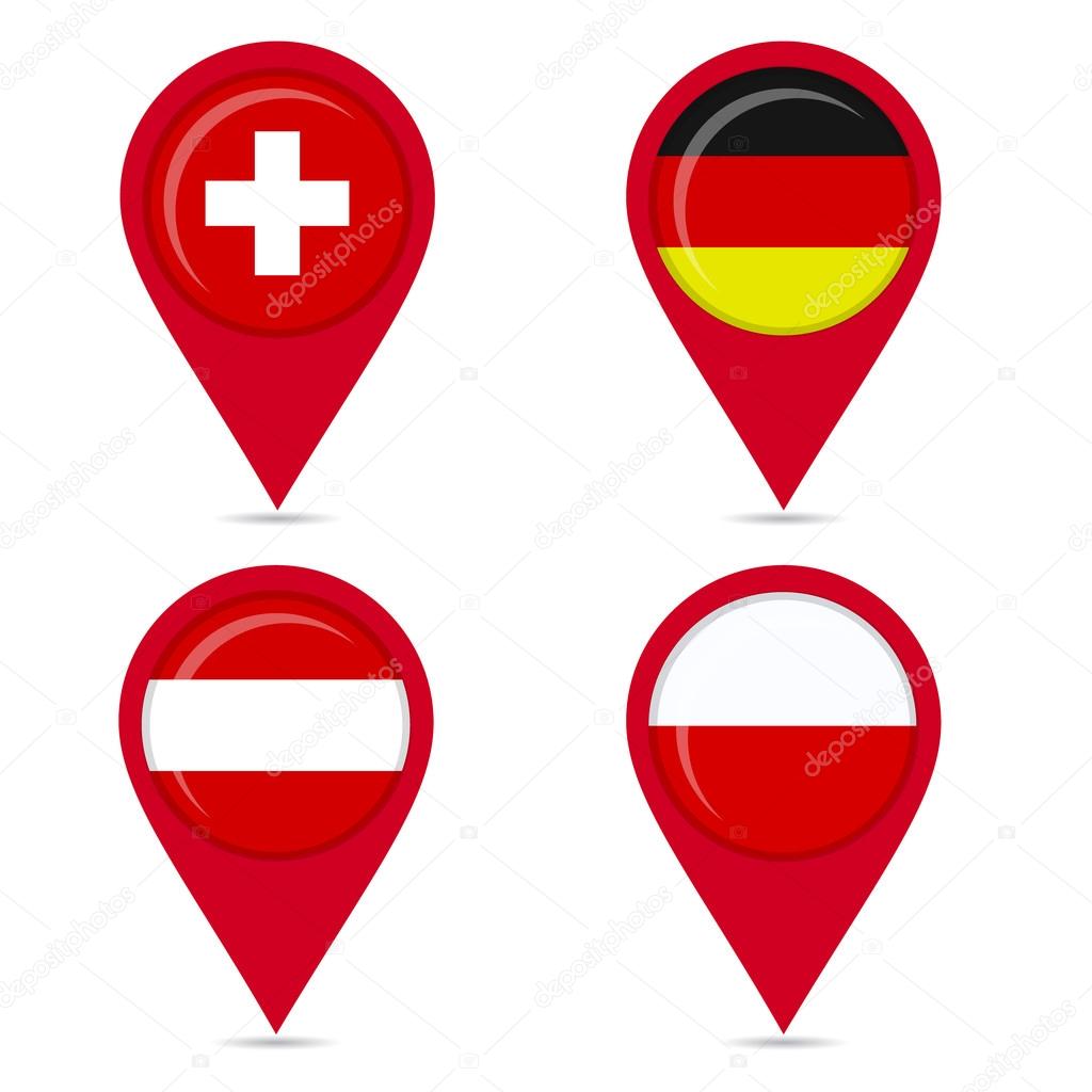 Map pin icons of national flags
