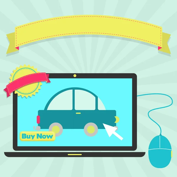Купить автомобиль онлайн через ноутбук — стоковый вектор