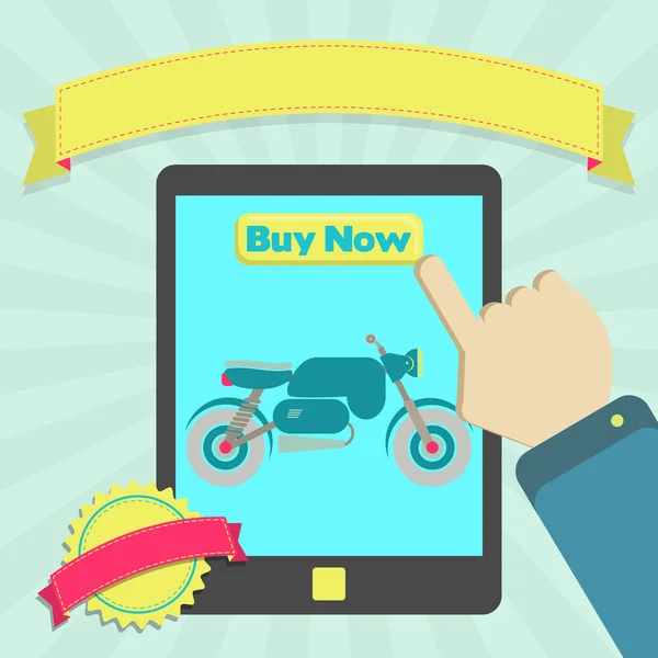 Motorfiets online via tablet kopen — Stockvector