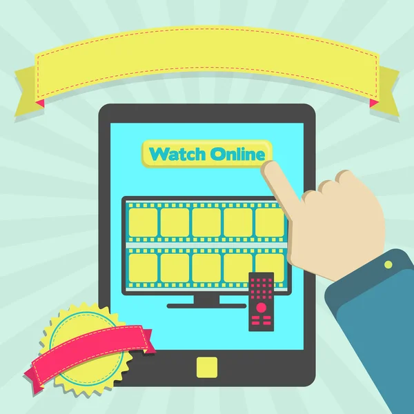 Watch online through tablet — Stock Vector