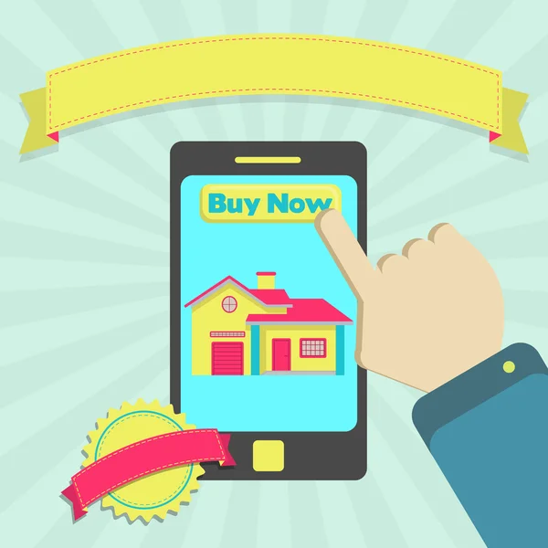 Vásárlás ház online, telefonon keresztül — Stock Vector