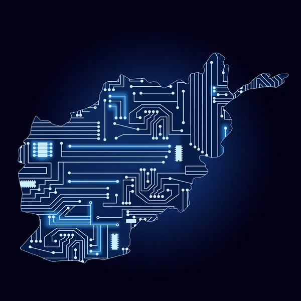 Mapa de Afganistán con circuito electrónico — Vector de stock