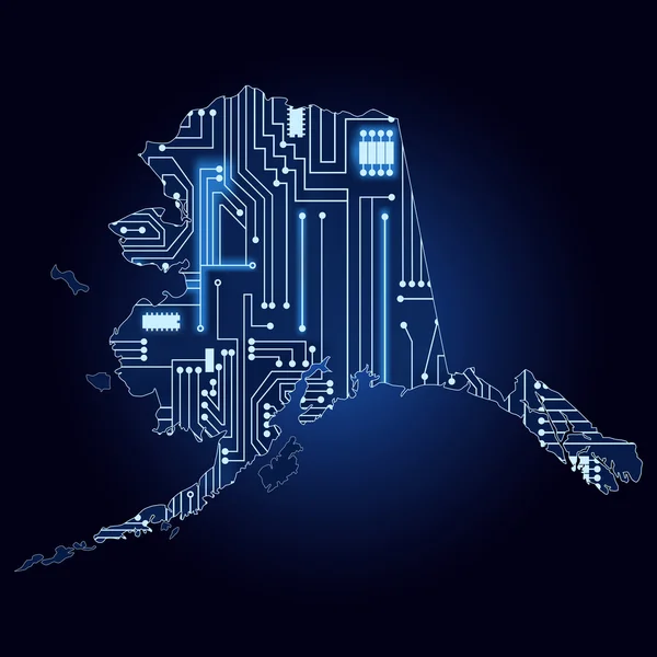 Mappa dell'Alaska con circuito elettronico — Vettoriale Stock