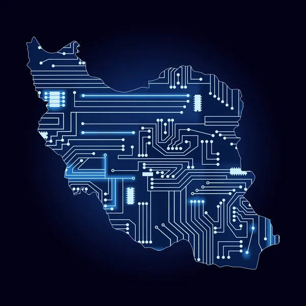 Carte de L'Iran avec circuit électronique — Image vectorielle