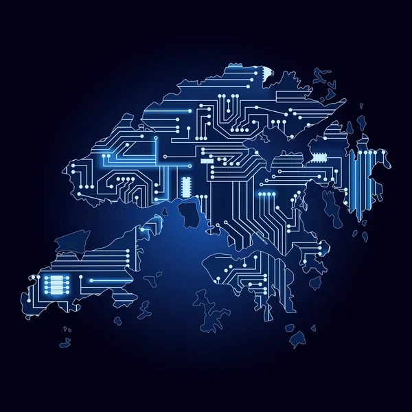 Mapa de Hong Kong com circuito eletrônico — Vetor de Stock
