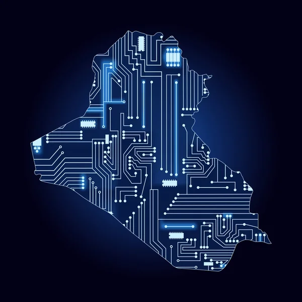 Map of Iraq with electronic circuit — Stock Vector