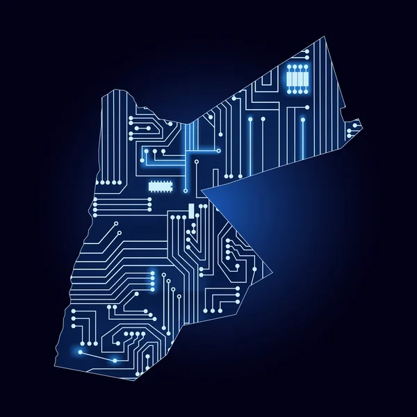 Mapa da Jordânia com circuito eletrônico — Vetor de Stock