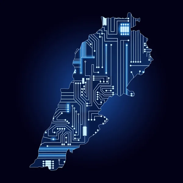 Mapa de Líbano con circuito electrónico — Archivo Imágenes Vectoriales