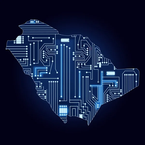 Mapa de Arabia Saudita con circuito electrónico — Archivo Imágenes Vectoriales