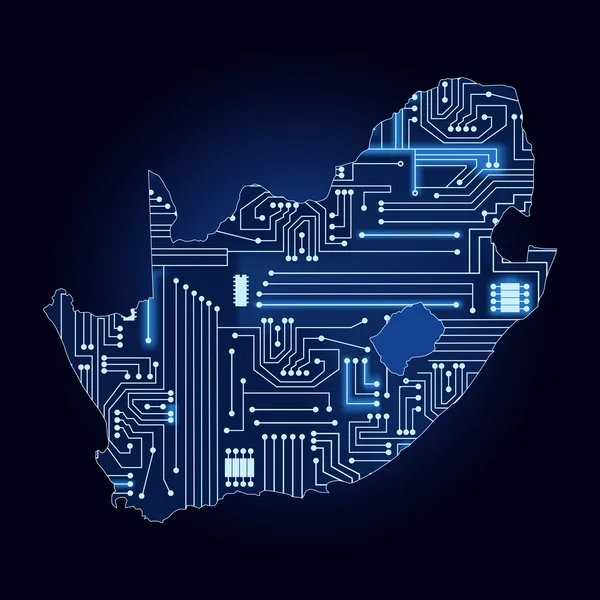 Kaart van Zuid-Afrika met elektronische circuit — Stockvector
