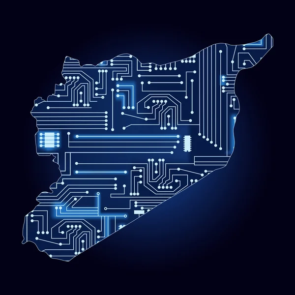 Kaart van Syrië met elektronische circuit — Stockvector