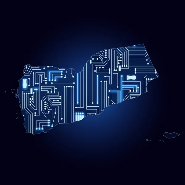 Map of Yemen with electronic circuit — Stock Vector