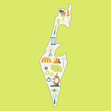 Teknoloji simgeleri ile İsrail Haritası