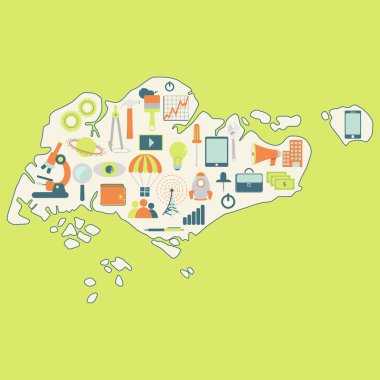 Teknoloji simgeleri ile Singapur Haritası