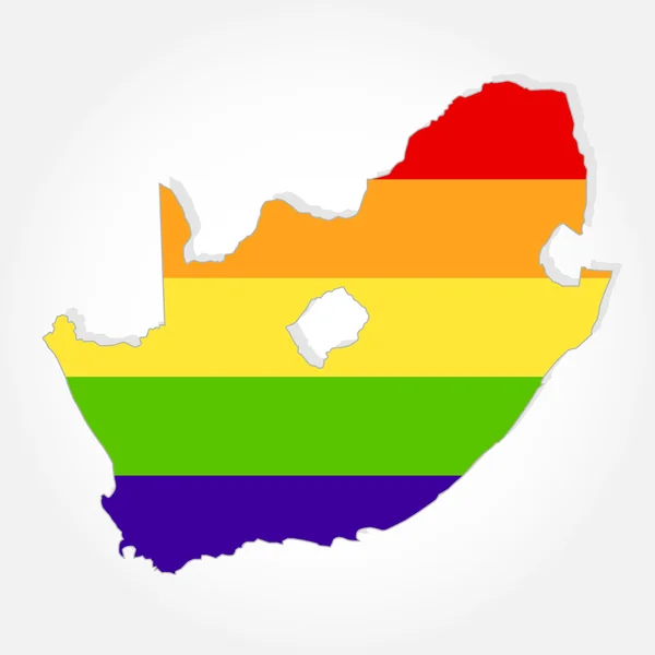 Regenboogvlag in contouren van Zuid-Afrika — Stockvector