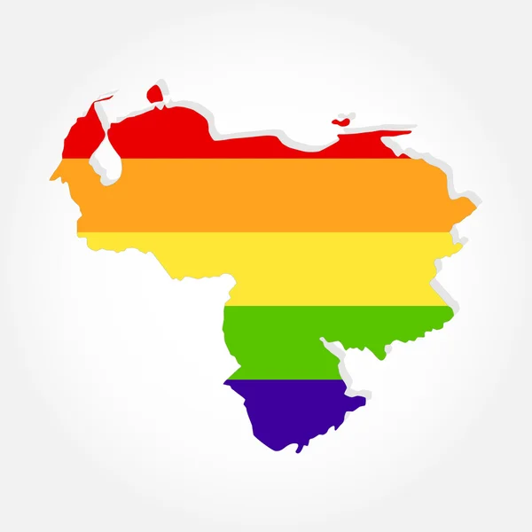 Regenboogvlag in contouren van Venezuela — Stockvector