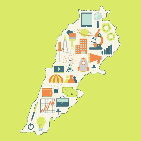 Mapa de Líbano con iconos tecnológicos — Vector de stock