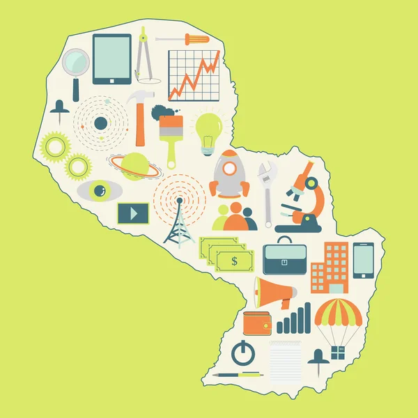 Map of Paraguay with technology icons — Stock Vector