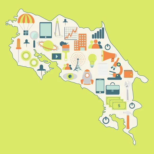 Mapa de Costa Rica con iconos tecnológicos — Vector de stock