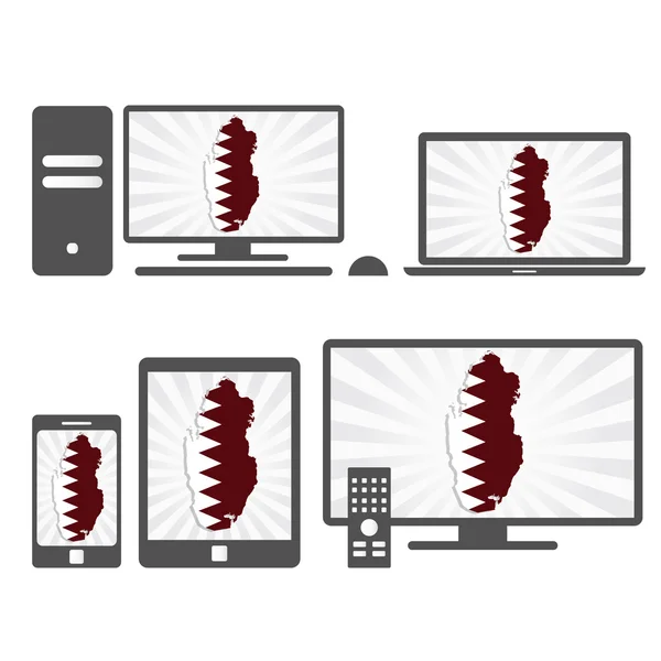 Elektronische Geräte mit der Karte von Katar — Stockvektor