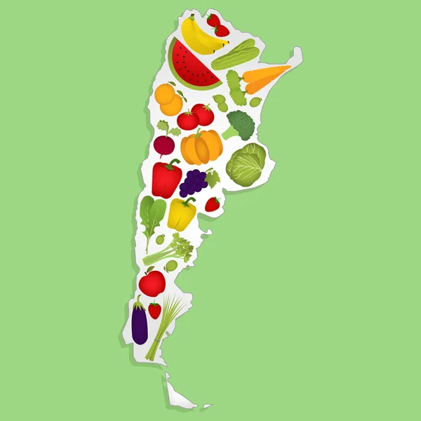 Mapa de Argentina con frutas — Vector de stock