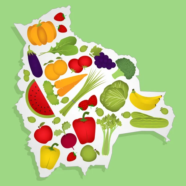 Mapa de Bolivia con frutas — Vector de stock