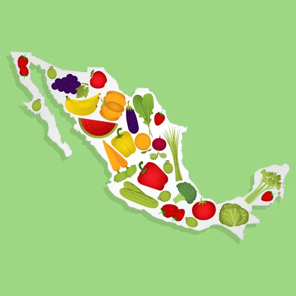 Mappa del Messico con frutti — Vettoriale Stock