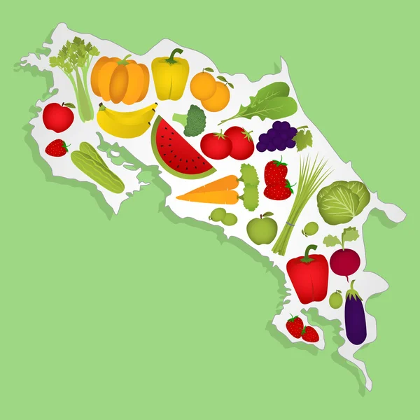 Mapa da Costa Rica com frutas —  Vetores de Stock