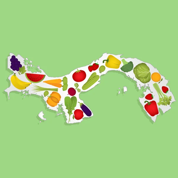 Mapa de Panamá con frutas — Vector de stock