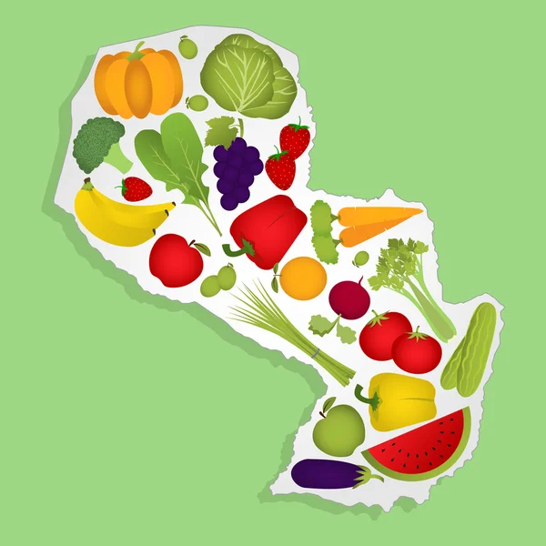 Mapa de Paraguay con frutas — Vector de stock