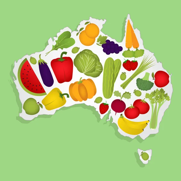 A gyümölcsök Ausztrália Térkép — Stock Vector