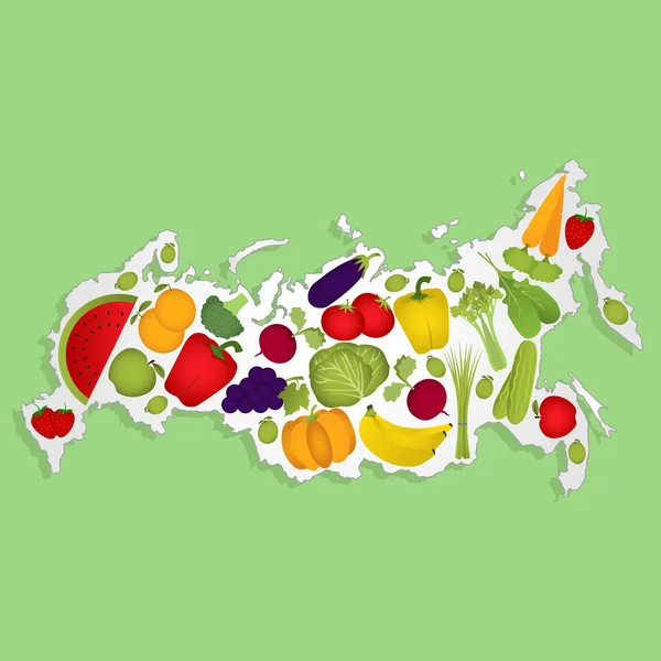 Mapa de Rusia con frutas — Vector de stock