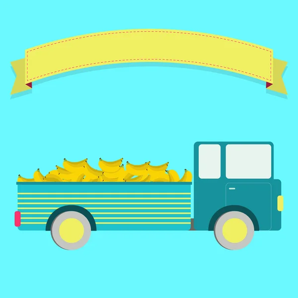Truck met banaan oogst — Stockvector