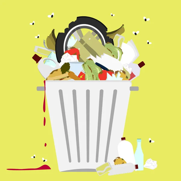 Garbage can full of trash — Stock Vector