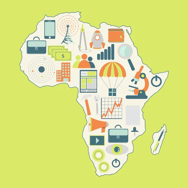 Mappa dell'Africa con icone tecnologiche — Vettoriale Stock