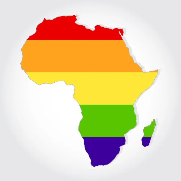 Regnbågsflaggan i konturen av Afrika — Stock vektor