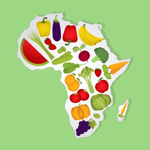 Mapa de África con frutas — Vector de stock